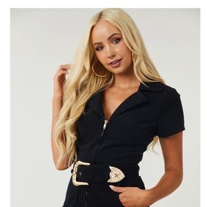 Black denim western mini dress gold belt  NWT boutique Limelush size small